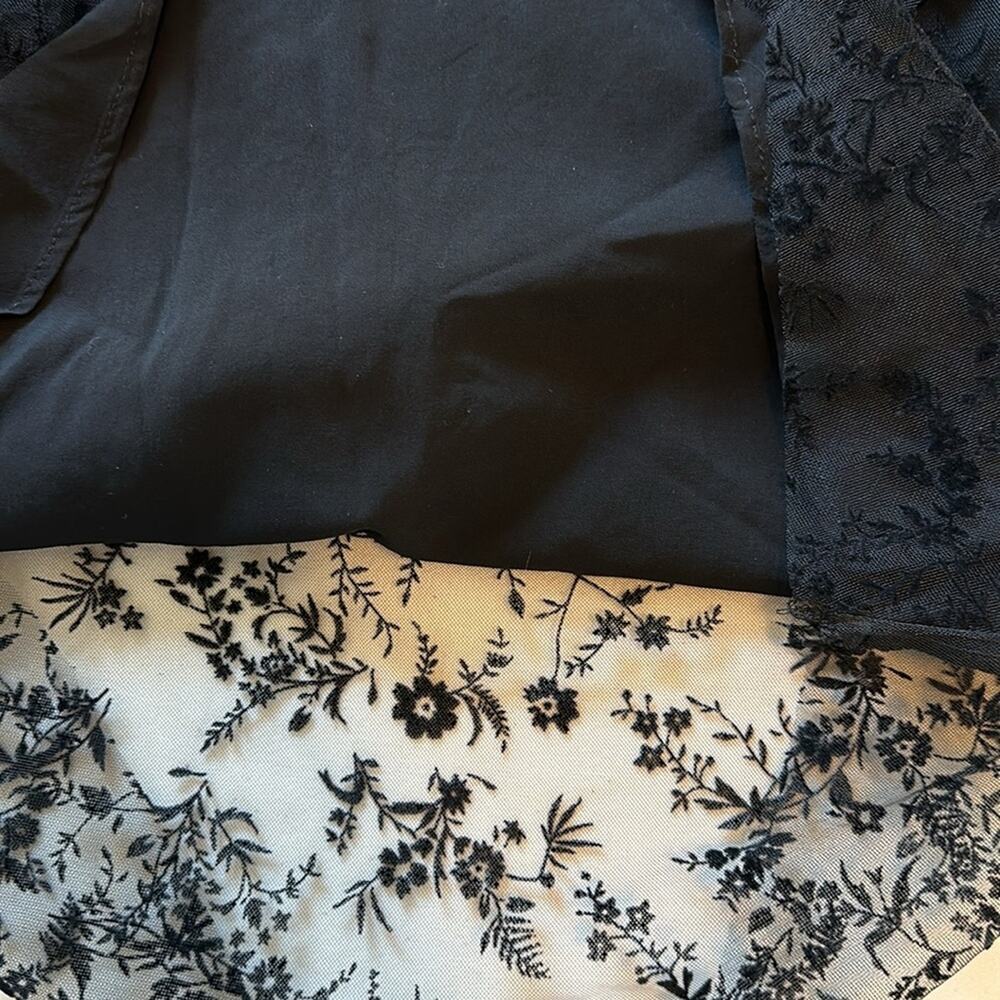 Zara Floral Tulle Ruffle Trim Blouse Top Black Sheer Velvet Lace Whimsigoth Sz L - Picture 12 of 13